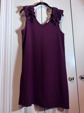 Entro Wine Ruffle Strap Mini Dress Medium Sleeveless Shift Boho